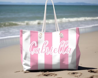 Personalized Pink Striped Beach Bag,Custom Tote,Matching Personalized Beach Towel, Bridesmaid gifts,Birthday gift, Vacation Tote,Girls trip