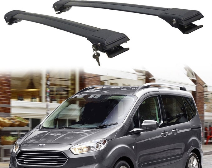 To Fits Ford Transit/Tourneo Courier 2014-2022 Roof Rack Cross Bars Rails Black 2pcs-Luggage Rack Carrier Flush-mounted Roof Rails Aluminum