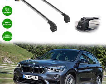 Lockable Aerodynamic Silver Cross Bars Roof Rack for BMW X1 F48 2016-2023 Fits Flush Rails, 2-Piece Set Roof Bars