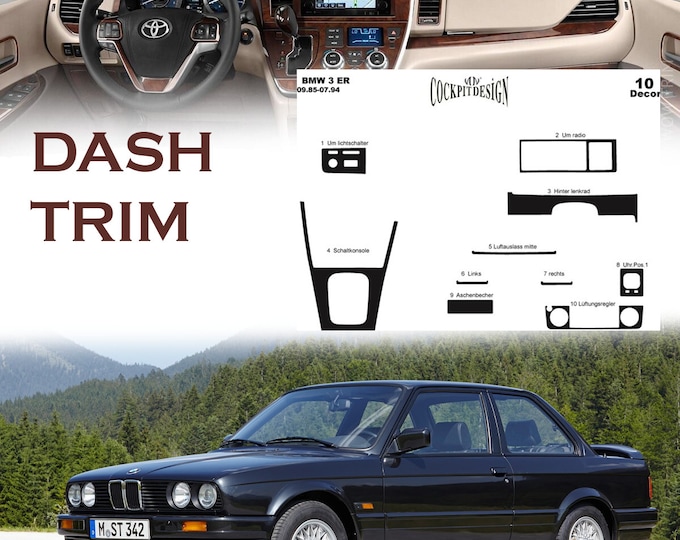 To Fits BMW 3SERIES E30 Interior Dash Trim Kit 3M 3D 10-Parts Burl Wood 1985-1994