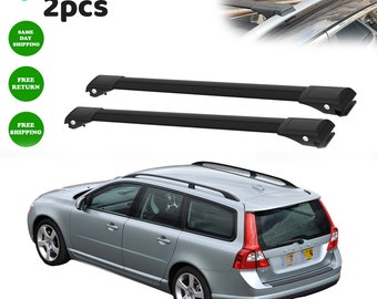 To Fits Volvo V70 Wagon/Estate 2007-2016 Roof Rack Cross Bars Rails Black 2pcs-Luggage Rack Carrier Raised  Roof Rails Aluminum