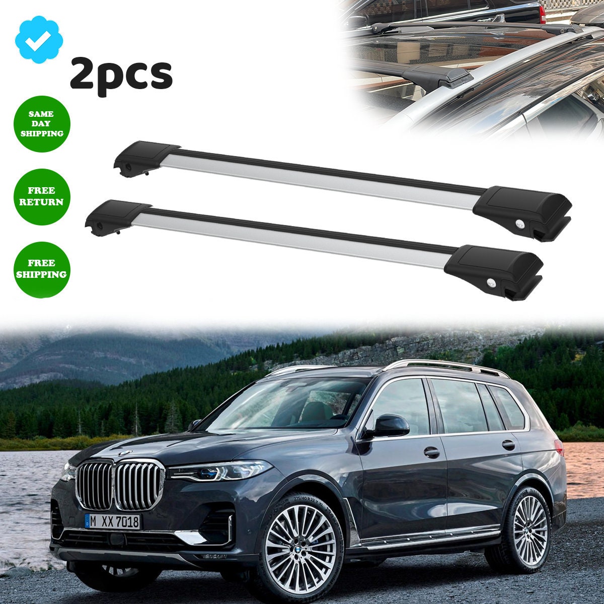 To Fits BMW X7 G07 2019-2023 Roof Rack Cross Bars Rails Silver 2pcs ...