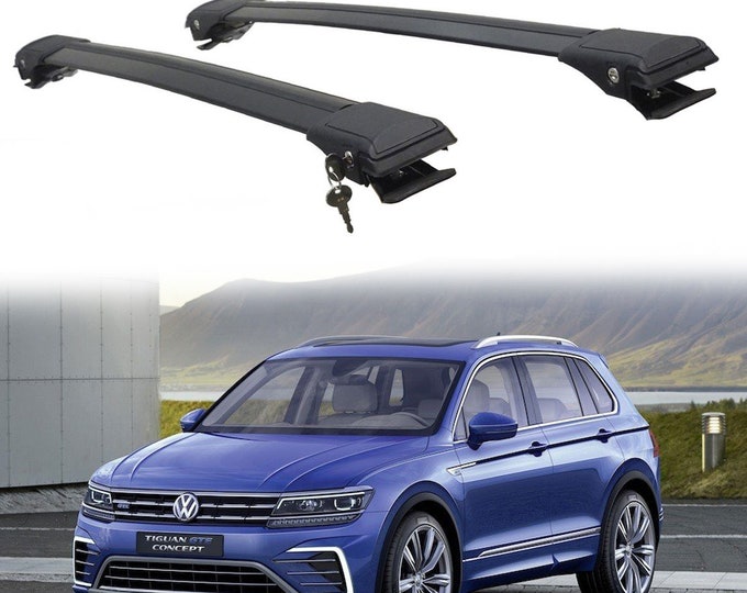 To Fits Volkswagen Tiguan 2016-2022 Roof Rack Cross Bars Rails Black 2pcs-Luggage Rack Carrier Raised  Roof Rails Aluminum
