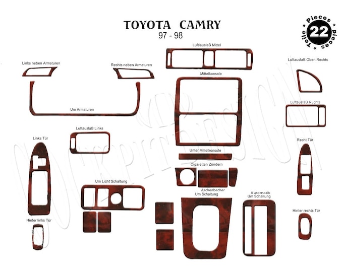 Toyota Camry 1997-1999 PCS 22 Fits 3M Interior Dash Trim Cover Kit Wood Walnut Carbon Grey Maple Piano Black