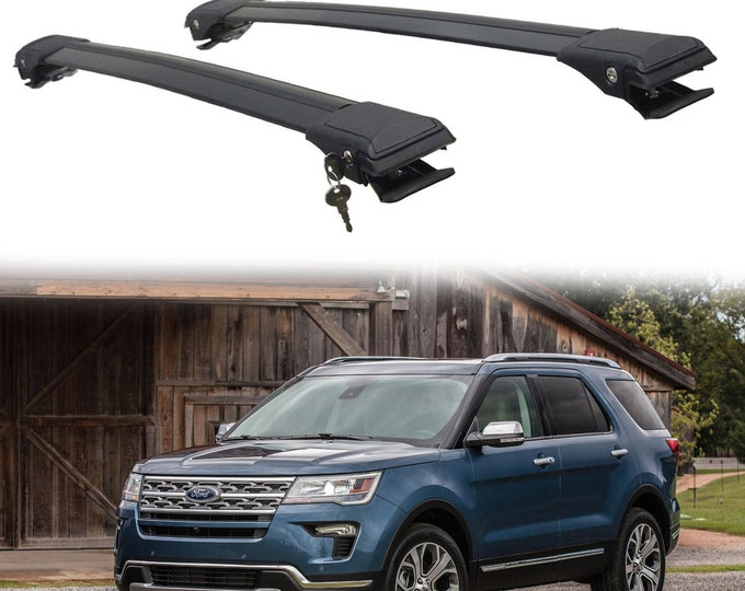 To Fits Ford Explorer U502 2011-2015 Roof Rack Cross Bars Rails Black 2pcs-Luggage Rack Carrier Flush-mounted Roof Rails Aluminum