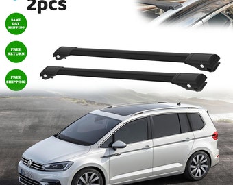 To Fits Volkswagen Touran II 2015-2023 Roof Rack Cross Bars Rails Black 2pcs-Luggage Rack Carrier Raised  Roof Rails Aluminum