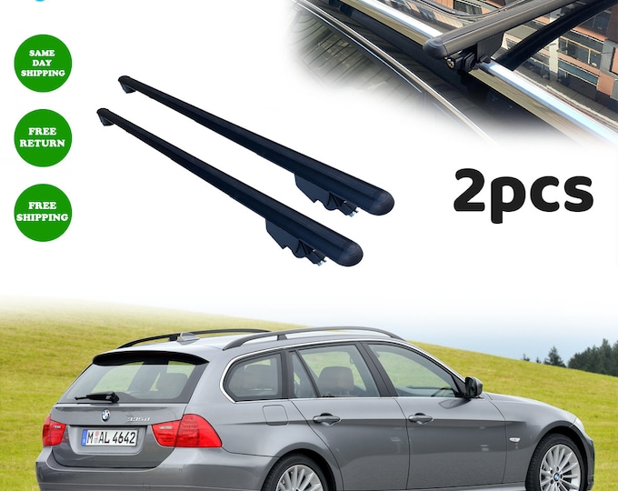 BMW 3 Series Wagon E91 2005-2012 Roof Rack Cross Bars  Black Pair Luggage Rack Carrier Flush mounted Roof Rails