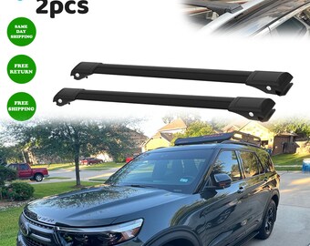 To Fits Ford Explorer U625 2020-2023 Roof Rack Cross Bars Rails Black 2pcs-Luggage Rack Carrier Flush-mounted Roof Rails Aluminum