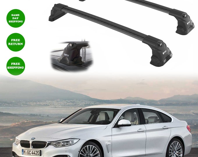 BMW 4-Series Gran Coupe F36 2014-2020 fit  Roof Rack Cross Bars Fix Points Black 2pcs-Luggage Rack Carrier   Aluminum Bar Turtle Air 3