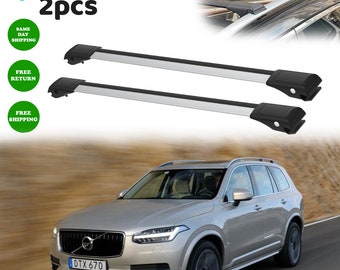 Volvo XC90 2015-2022 Roof Rack Cross Bars Rails Silver 2pcs-Luggage Rack Carrier Raised  Roof Rails Aluminum