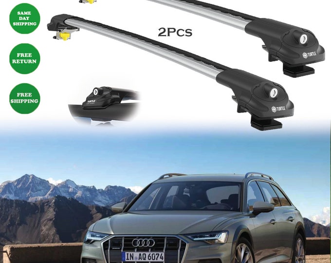 For Audi A6 ALLROAD (C8) 2019-2023 Roof Rack Cross Bars Rails Black 2pcs-Luggage Rack Carrier Raised  Roof Rails Aluminum