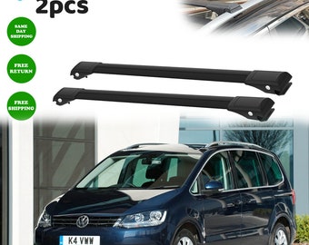 To Fits Volkswagen Sharan II 2010-2023 Roof Rack Cross Bars Rails Black 2pcs-Luggage Rack Carrier Raised  Roof Rails Aluminum