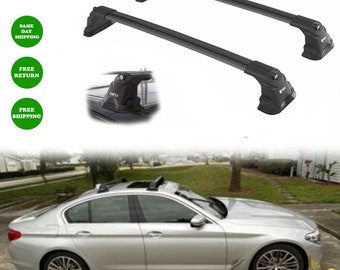 To Fits BMW 5 Series G30 Sedan 2018-2023  Roof Rack Cross Bars Fix Points Black 2pcs-Luggage Rack Carrier   Aluminum Bar Turtle Air 3