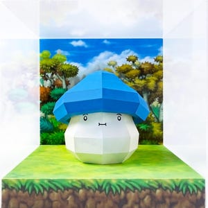 Maplestory Blauer Pilzwald Heneys Versteckter Straßenpilz Fanart Papierkunst Papierkunst Modell Diorama Display Acryl-Würfel