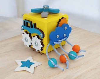 Montessori Busy Board Cube, Wooden Activity Cube, Fine Motor Skills Toy