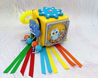 Toddler busy board sensory board for 1 2, Busy cube travel Fidget toy 1st birthday gift Toddler busy board 1 year old , 1 year old girl gift