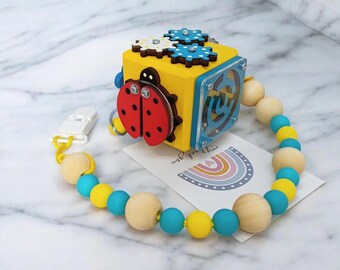 Montessori Activity Cube, Wooden Busy Board, Travel Toy