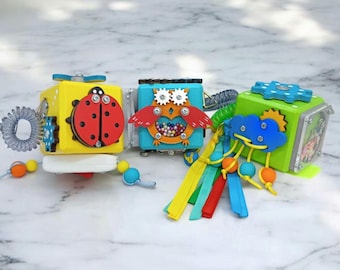 Busy cube for travel SET, toddler activities, baby busy board, Activity cube, Montessori gift, 1st birthday gift, Travel toys for toddlers