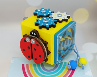 Montessori Busy Cube, Wooden Activity Toy, Fine Motor Skills