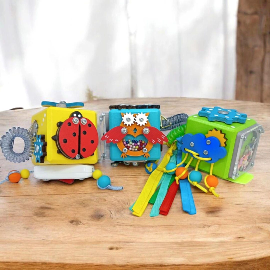 Montessori Activity Cubes Set – Wooden Sensory Toys for Toddlers - Etsy