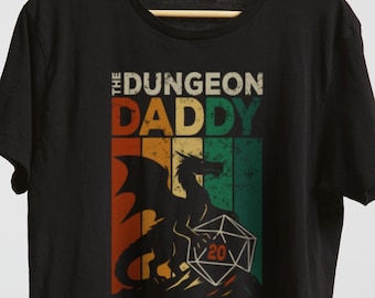 Funny DnD Shirt Dungeon Master Gift for Him Retro Dragon D20 Dice Tee Dungeon Daddy Shirt Roll for Mercy RPG Shirt dragon shirt d20 dice