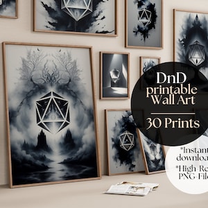 Printable DnD Wall Art Set - D20 in Mystical World | DnD Gifts, Posters, & Decor | Digital Download for Dungeons and Dragons Fans