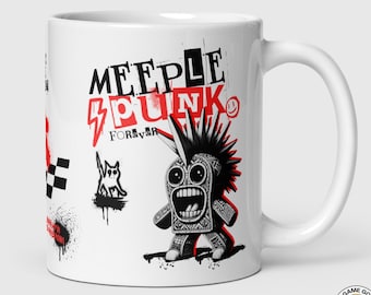White Meeple Punk Coffee Mug, Gifts for boardgamers, Boardgamer meeple, Meeples Upgrade