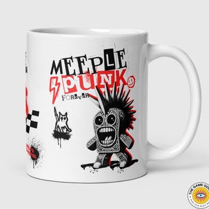 White Meeple Punk Coffee Mug, Gifts for boardgamers, Boardgamer meeple, Meeples Upgrade