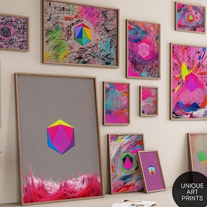 DnD Dice Wall Art Printable Poster - Abstract Expressionism Dungeons and Dragons Gift Vibrant Home Decor Prints