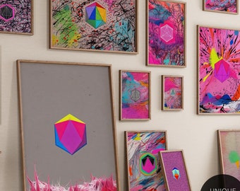 DnD Dice Wall Art Printable Poster - Abstract Expressionism Dungeons and Dragons Gift Vibrant Home Decor Prints
