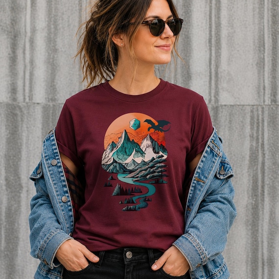DnD Adventure Shirt – Vintage Berglandschaft Tee, Dungeon Master Geschenk für Ihn, Tabletop RPG Shirt, Outdoor Fantasy Geschenk