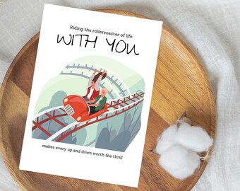 Valentines Day Card | Funny Rollercoaster Card | Rollercoaster Valentine Card | Anniversary Rollercoaster Card | Couple On a Rollercoaster