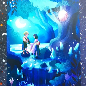 Final Fantasy X - Stampa artistica di Tidus e Yuna nel bosco