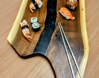 American Black Walnut Charcuterie Board with stainless steel chopsticks.