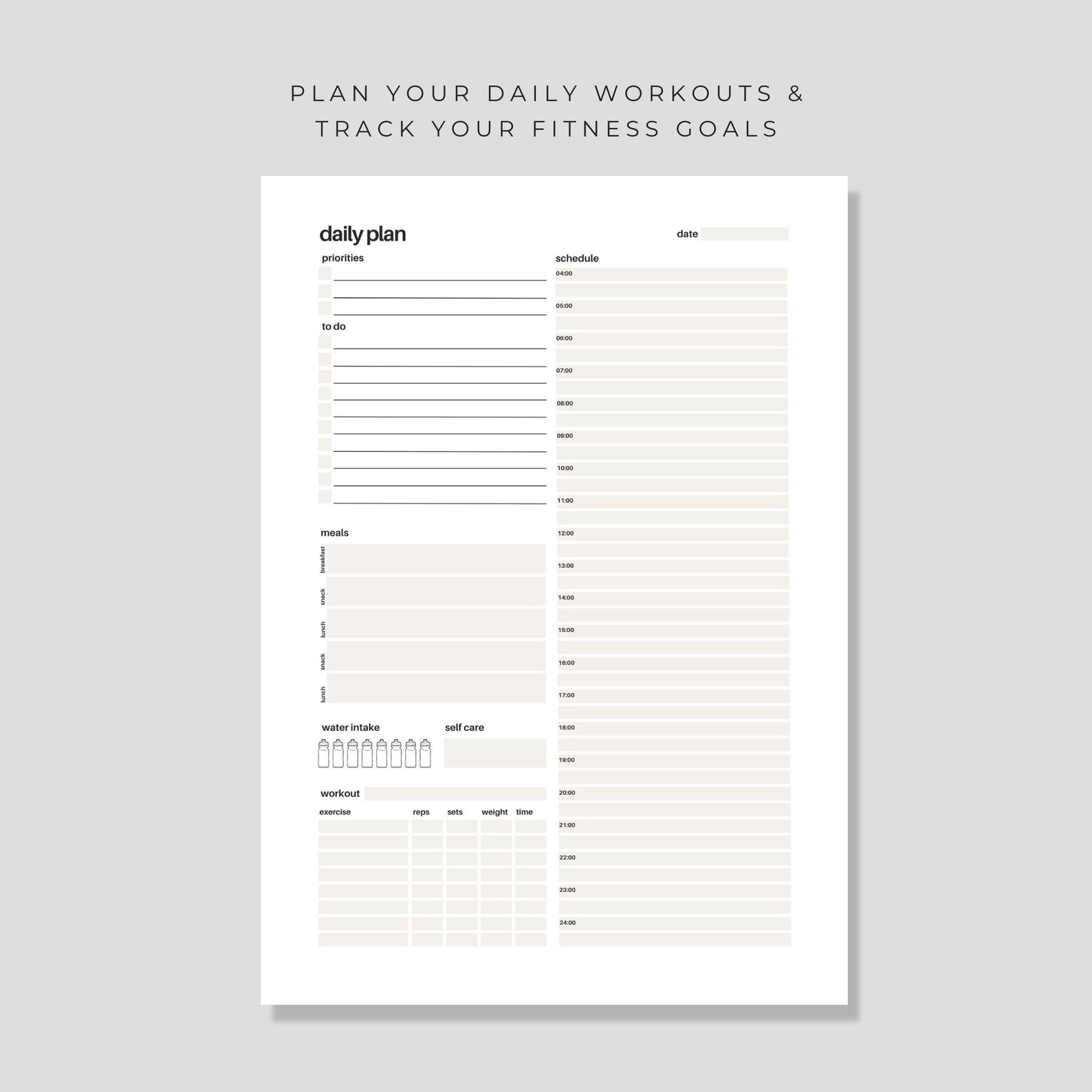 Printable & Digital Workout Daily Planner Fitness Day Plan Minimalist ...