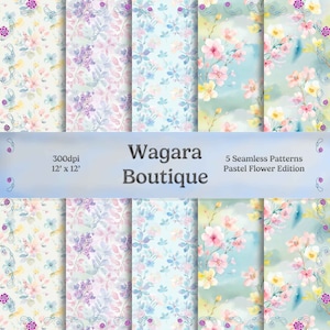 Papier numérique fleurs pastel - motifs sans couture - fleurs - aquarelle - aquarelle - jaune - lilas - violet - bleu - rose
