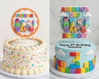Decorazione personalizzata per torta di compleanno con blocchi numerici – Stampa su carta piatta con effetto grafico 3D – Festa a tema blocchi numerici - Decorazione di carta