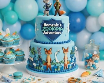 Set di decorazioni per torte Zootropolis personalizzate - Prodotto fisico - Distintivo della polizia personalizzato con Nick e Judy - Decorazioni per torte di compleanno Zootropolis