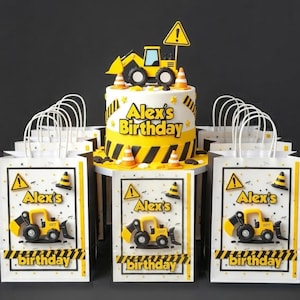 Personalised Small  Construction   Party Favor Bag  – Birthday Theme - Truck Birthday Bag / Construction  Party  Favors Bag