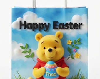 Bolsa de Pascua personalizada de Winnie the Pooh – Recuerdo de celebración infantil (18 x 13,5 x 8 cm)