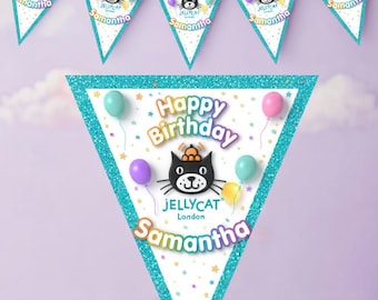 Personalised Jelly cat  Theme Birthday  Party Banner Decoration - 8 Triangles