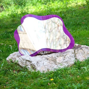Acrylic Mirror, Asymmetrical Mirror, Purple Wavy Acrylic Mirror, Asymmetrical Mirror, Decorative Mirrors for Modern Home, Plexi Mirror