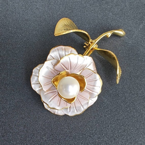 Broche Vintage Orchidée En émail Rose Et Or Signée CERRITO 1982 - Occasion