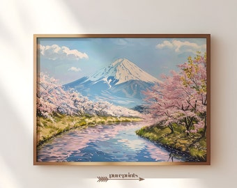 Mount Fuji Japan Digital Art - digital print, digital artwork, wall art, home decor, Japanese art, landmark, beautiful