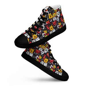 Niedliches Katzen-Thema Lustige Comical Comic Orange Weiß Gelb Cartoon Stylized Camo PatternWomen’s High Top Canvasschuhe