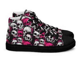 Wzór czaszki Skater Surfer Punk Rock Death Metal Night Club Odzież Obuwie Czarny Różowy Męskie wysokie buty z płótna