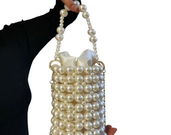 vintage, sac cadeau, sac de perles, sac de mariée, sac blanc, sac mère cadeau sac à main brodé de perles trousse de maquillage design élégant personnalisé