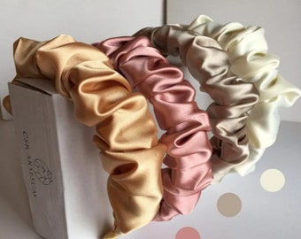 4 Piece Hair Band , Bridesmaid Clip - Gift - Mulberry Silk scrunchy crown Headband , scrunchy tiara,  bridesmaid hair band, party Minimalist