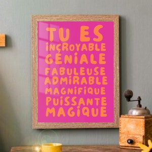 Affiche Affirmation Positive minimaliste Rose Funky 70 Citation/Décoration murale moderne/Illustration motivation imprimable/Phrase Orange