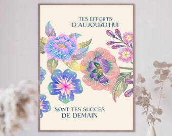Positive Affirmation Flower Poster/Retro Quote Poster/Vintage Wall Decoration Quote/Motivational Illustration/Inspiring Phrase